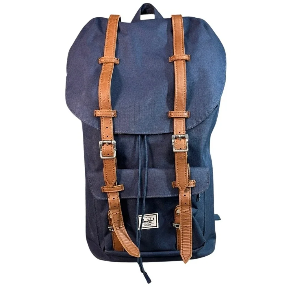 Herschel Supply Co Little America Backpack Navy Blue Tan Straps Travel Bag